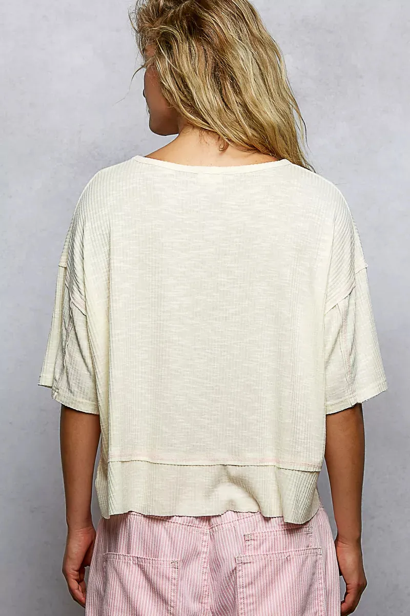 POL Short Sleeve Ccopped Rib T-Shirt with Contrast Stitch Detail sold by Charming Charlie product image thumbnail 5