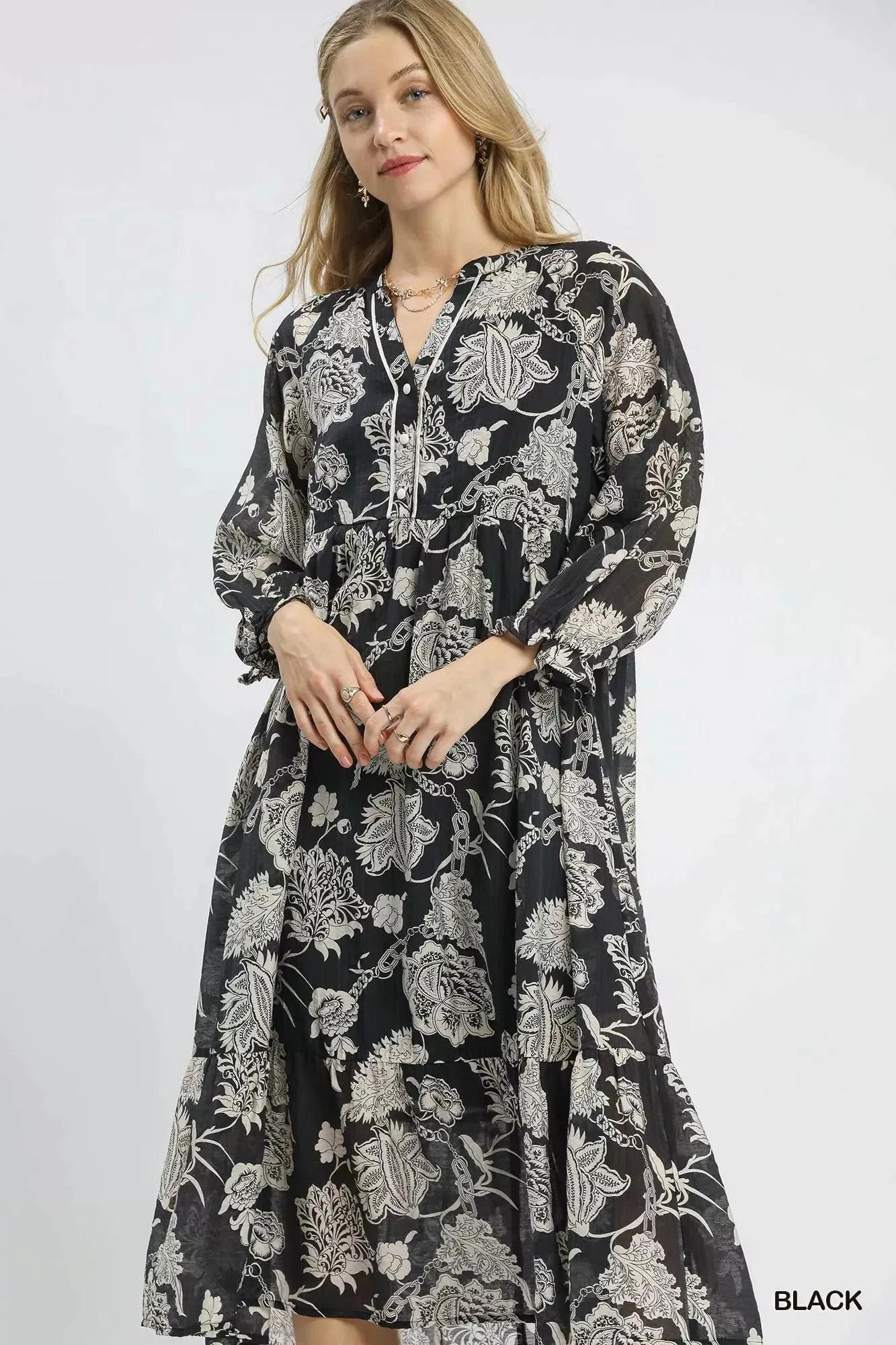 Umgee Floral Print Boho Midi Dress sold by Charming Charlie product image thumbnail 3