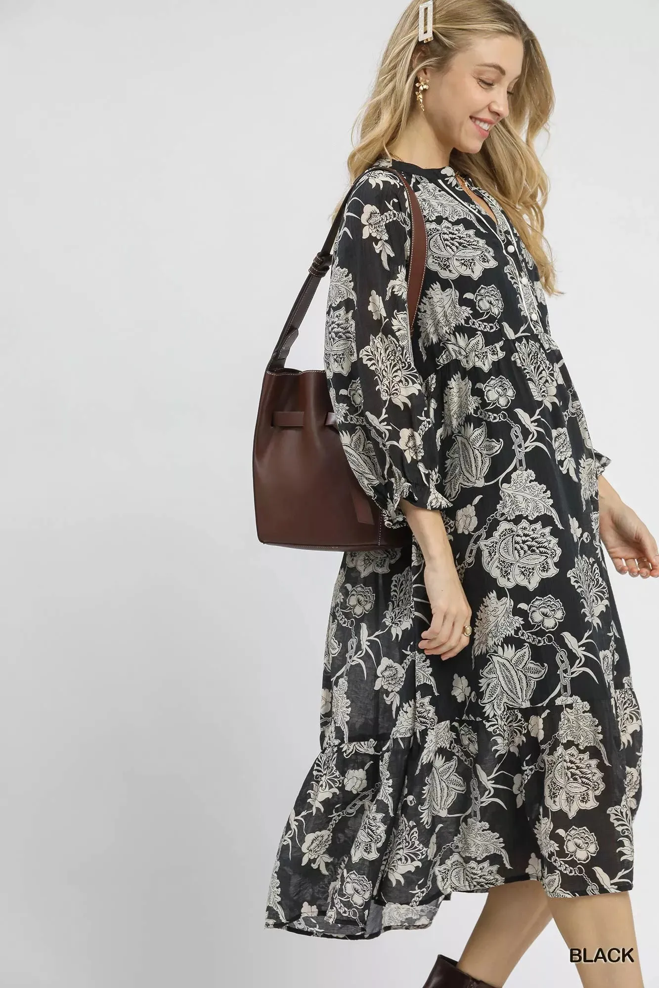 Umgee Floral Print Boho Midi Dress sold by Charming Charlie product image thumbnail 4