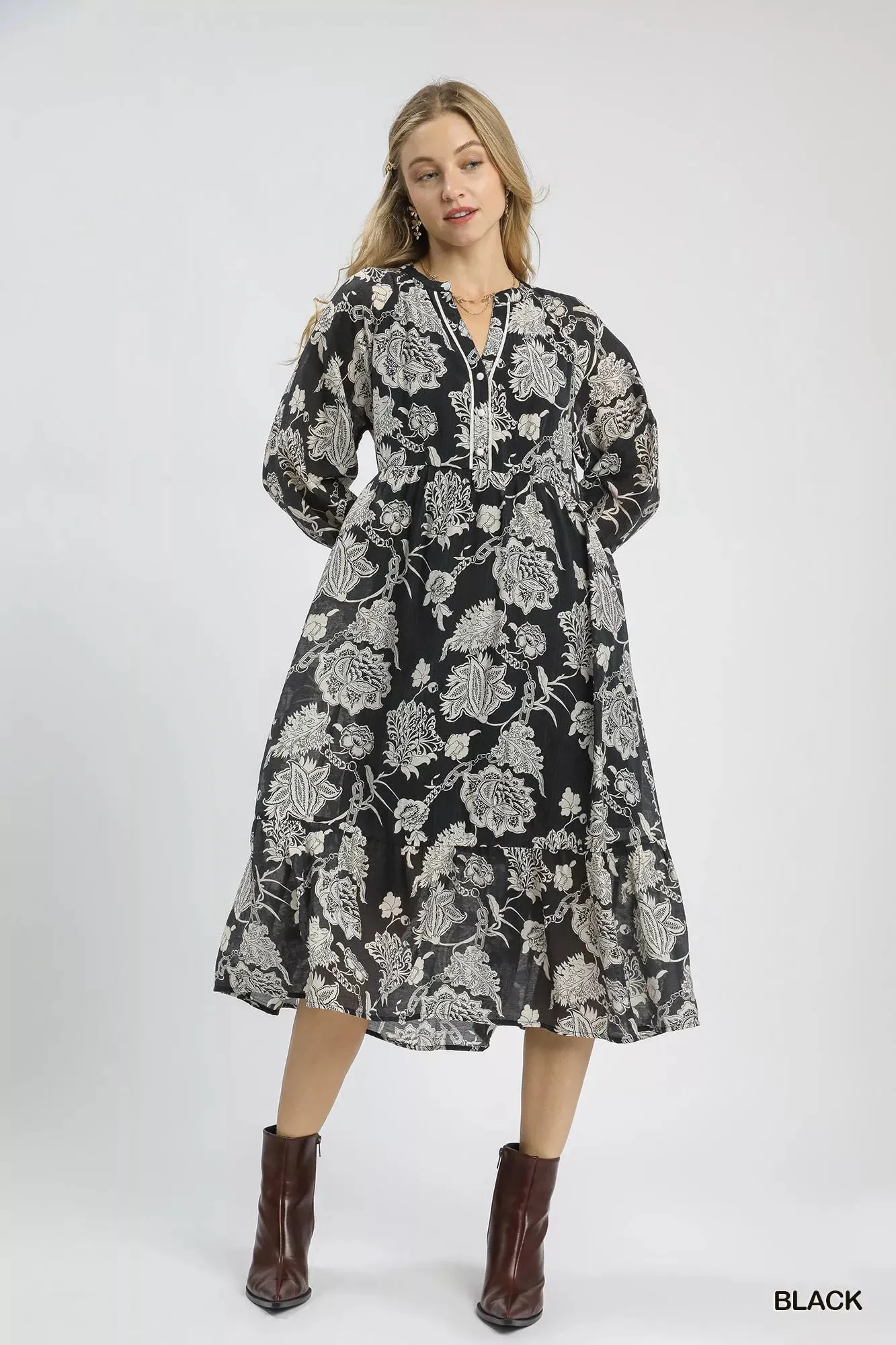 Umgee Floral Print Boho Midi Dress sold by Charming Charlie