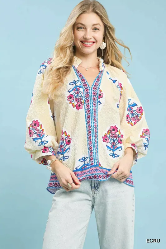 Umgee Boho Floral Print Tunic Blouse sold by Charming Charlie