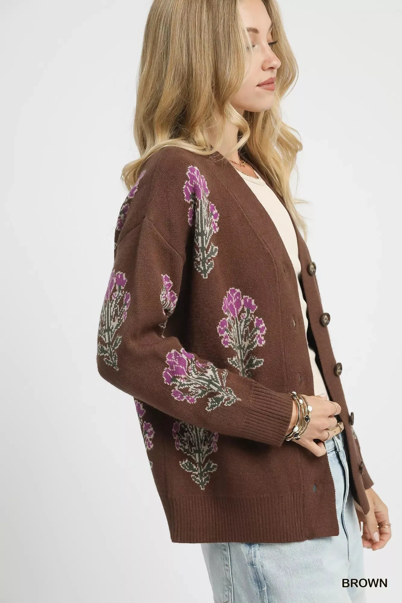 Umgee Single Flower Stem Jacquard Cardigan Sweater sold by Charming Charlie product image thumbnail 3