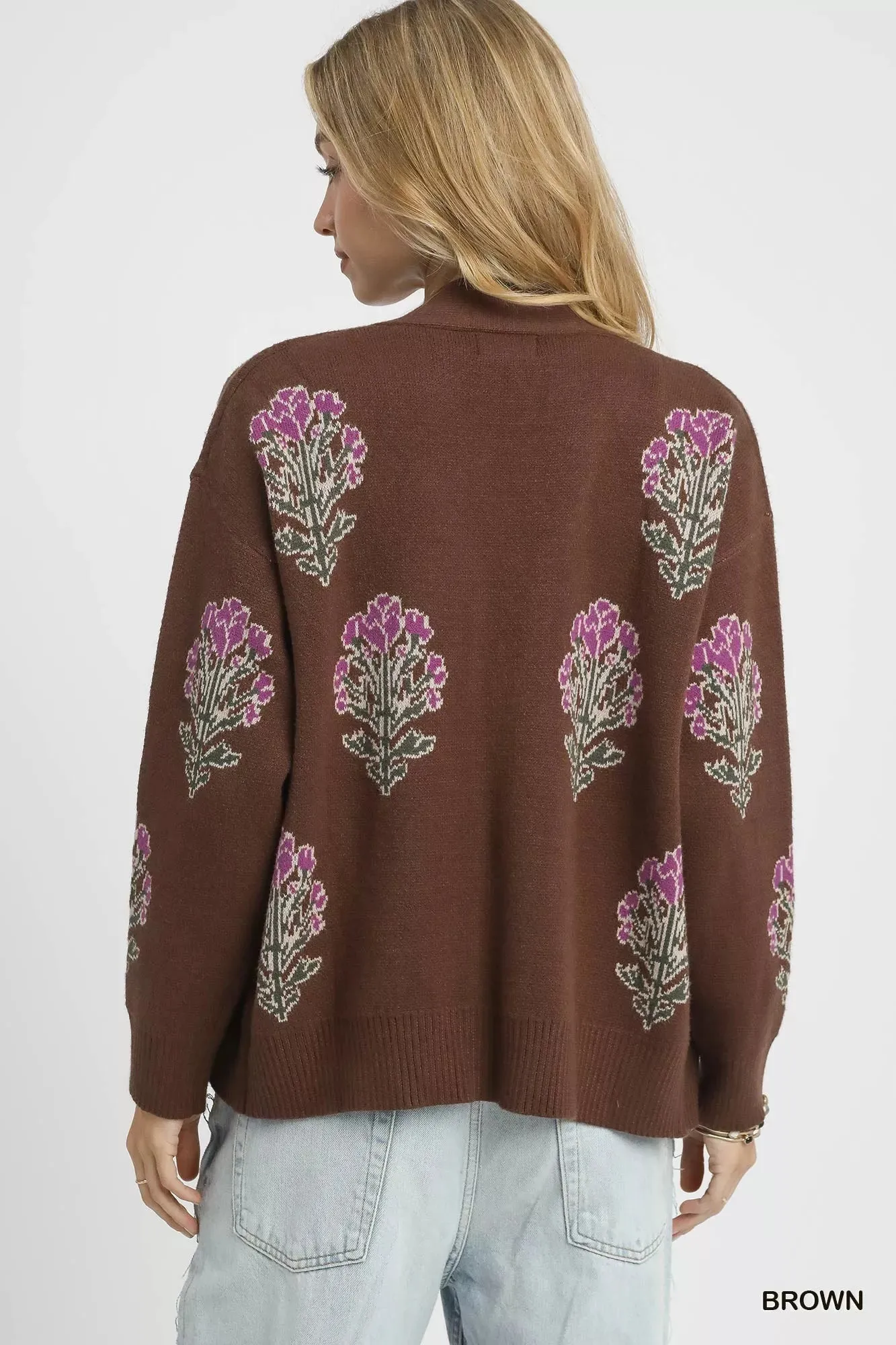 Umgee Single Flower Stem Jacquard Cardigan Sweater sold by Charming Charlie product image thumbnail 4