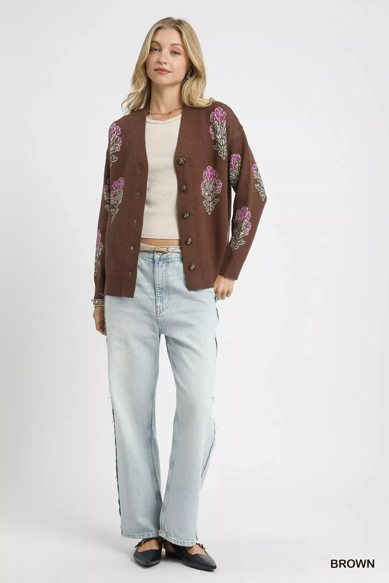 Umgee Single Flower Stem Jacquard Cardigan Sweater sold by Charming Charlie product image thumbnail 5