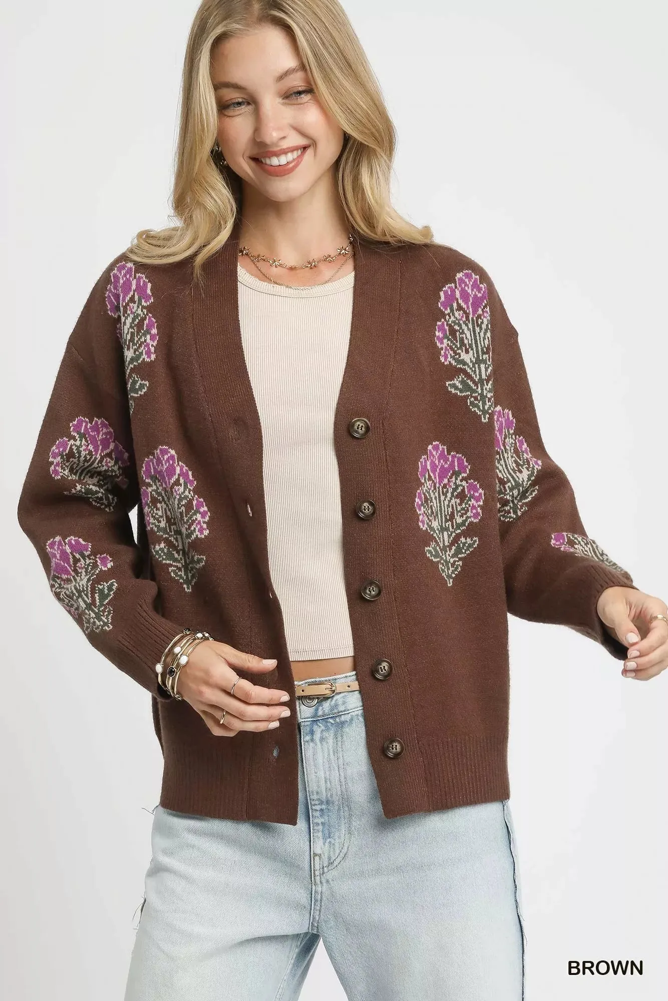 Umgee Single Flower Stem Jacquard Cardigan Sweater sold by Charming Charlie product image thumbnail 2