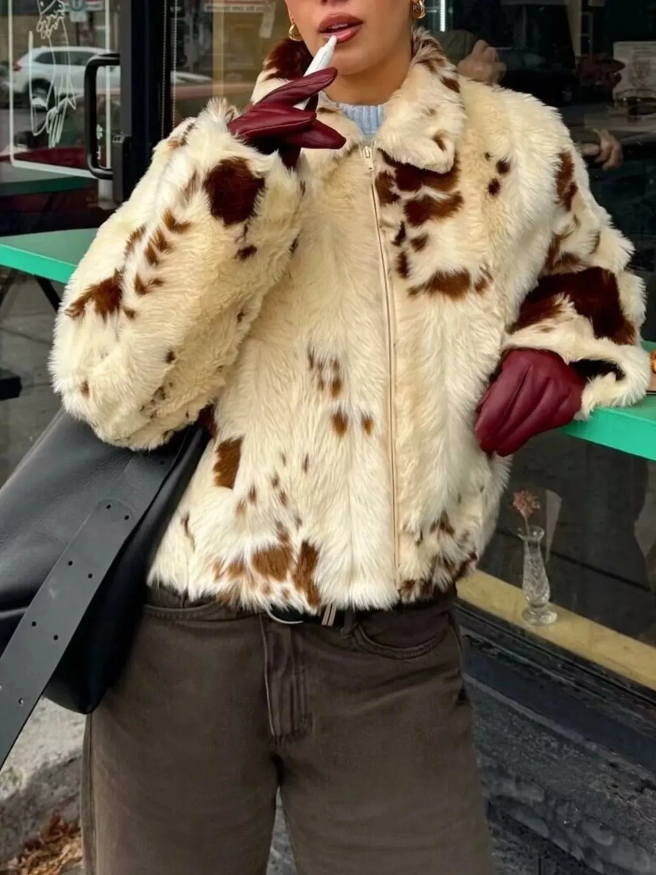 Faux Fur Zip Up Cropped Outerwear sold by Charming Charlie product image thumbnail 2