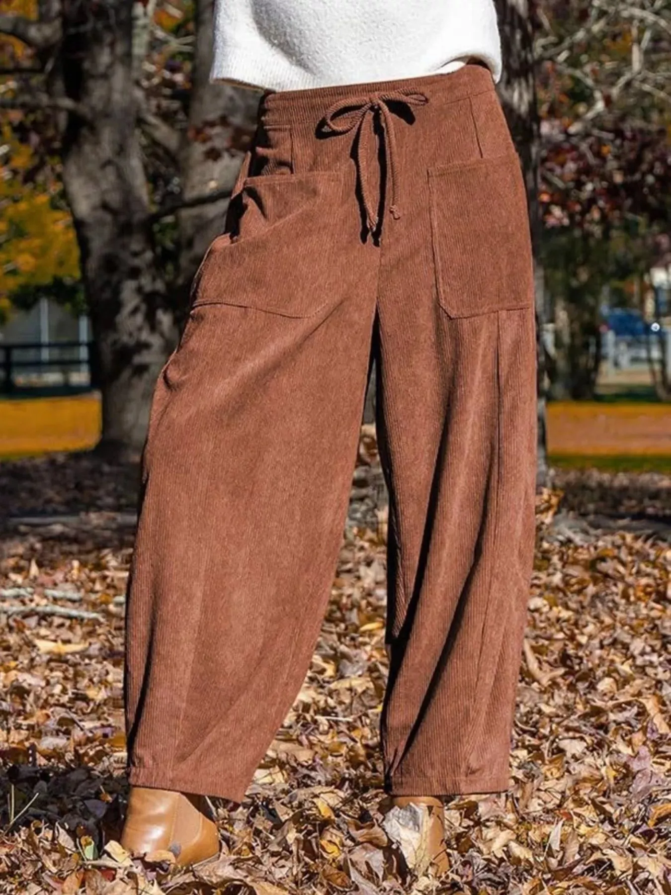 Casual Corduroy Wide Leg Pants with Pockets sold by Charming Charlie product image thumbnail 4