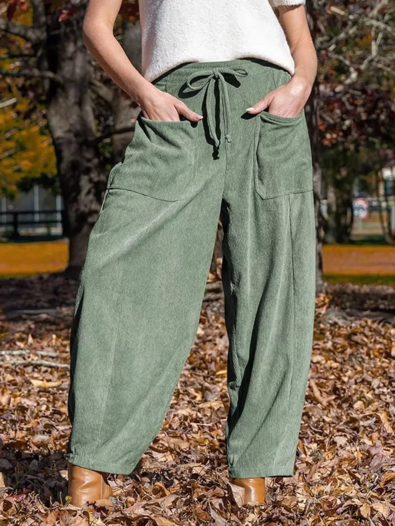 Casual Corduroy Wide Leg Pants with Pockets sold by Charming Charlie product image thumbnail 5