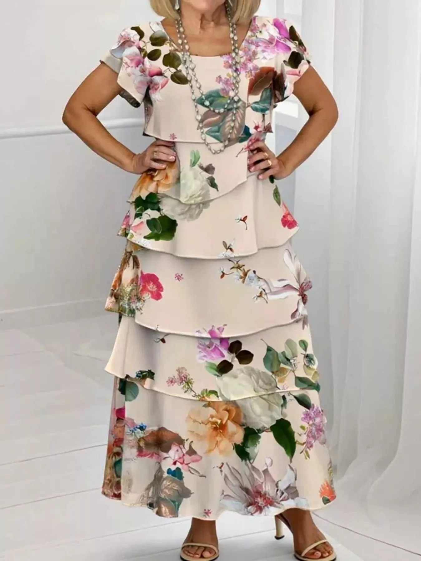 Ruffle Layered Printed Maxi Dress sold by Charming Charlie product image thumbnail 4