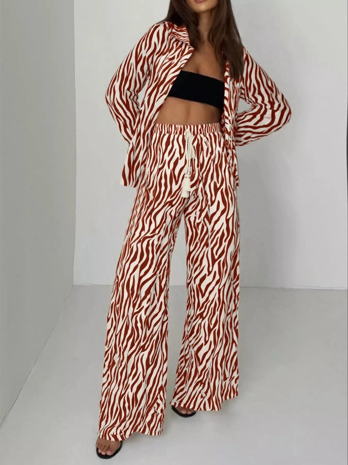Zebra Print Relaxed Fit Top and Pants Two-Piece Set sold by Charming Charlie product image thumbnail 2