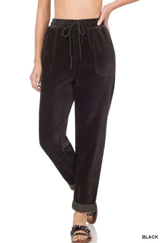 Zenana Corduroy Drawstring Cuffed Pants sold by Charming Charlie