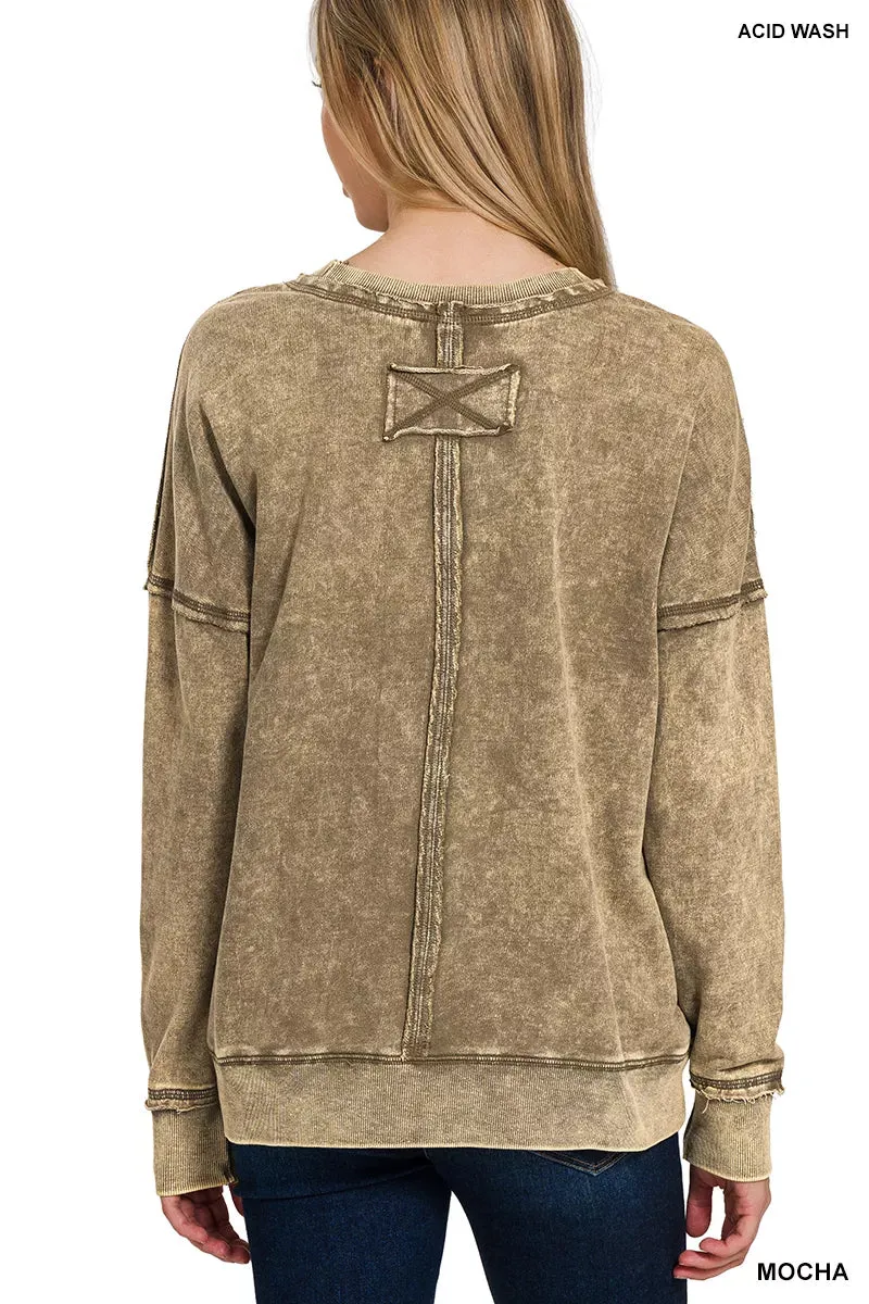 Zenana French Terry Washed Raw Edge Front Pocket Pullover sold by Charming Charlie product image thumbnail 3