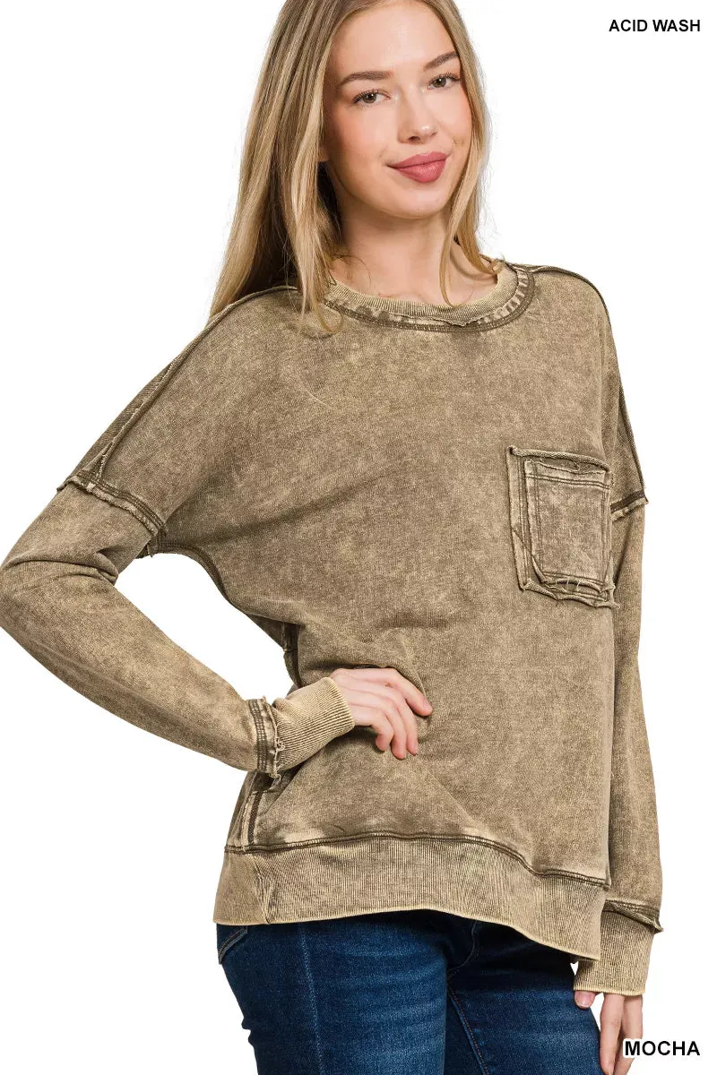 Zenana French Terry Washed Raw Edge Front Pocket Pullover sold by Charming Charlie product image thumbnail 2