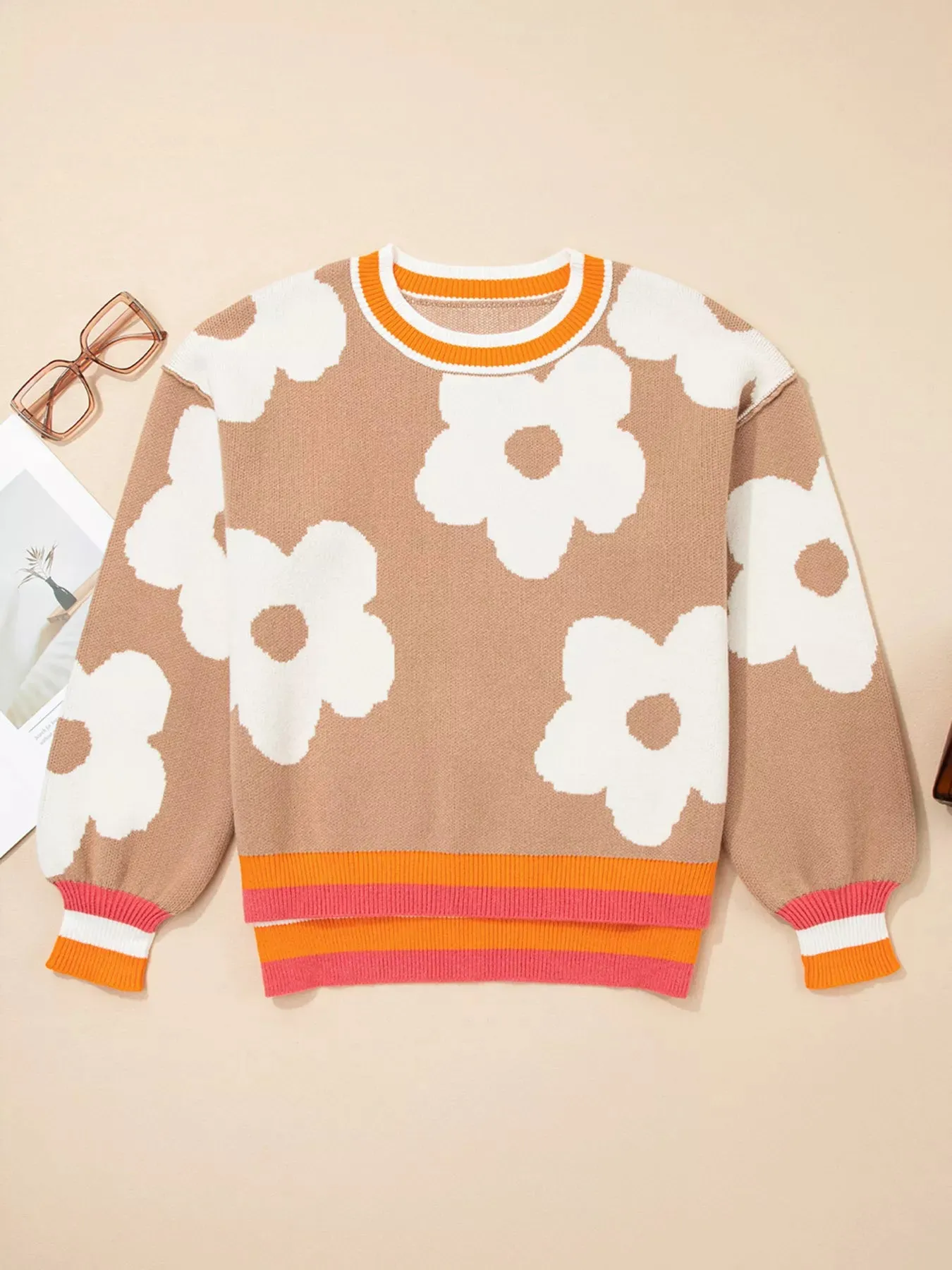 Flower Pattern Contrast Striped Baggy Sweater sold by Charming Charlie product image thumbnail 2