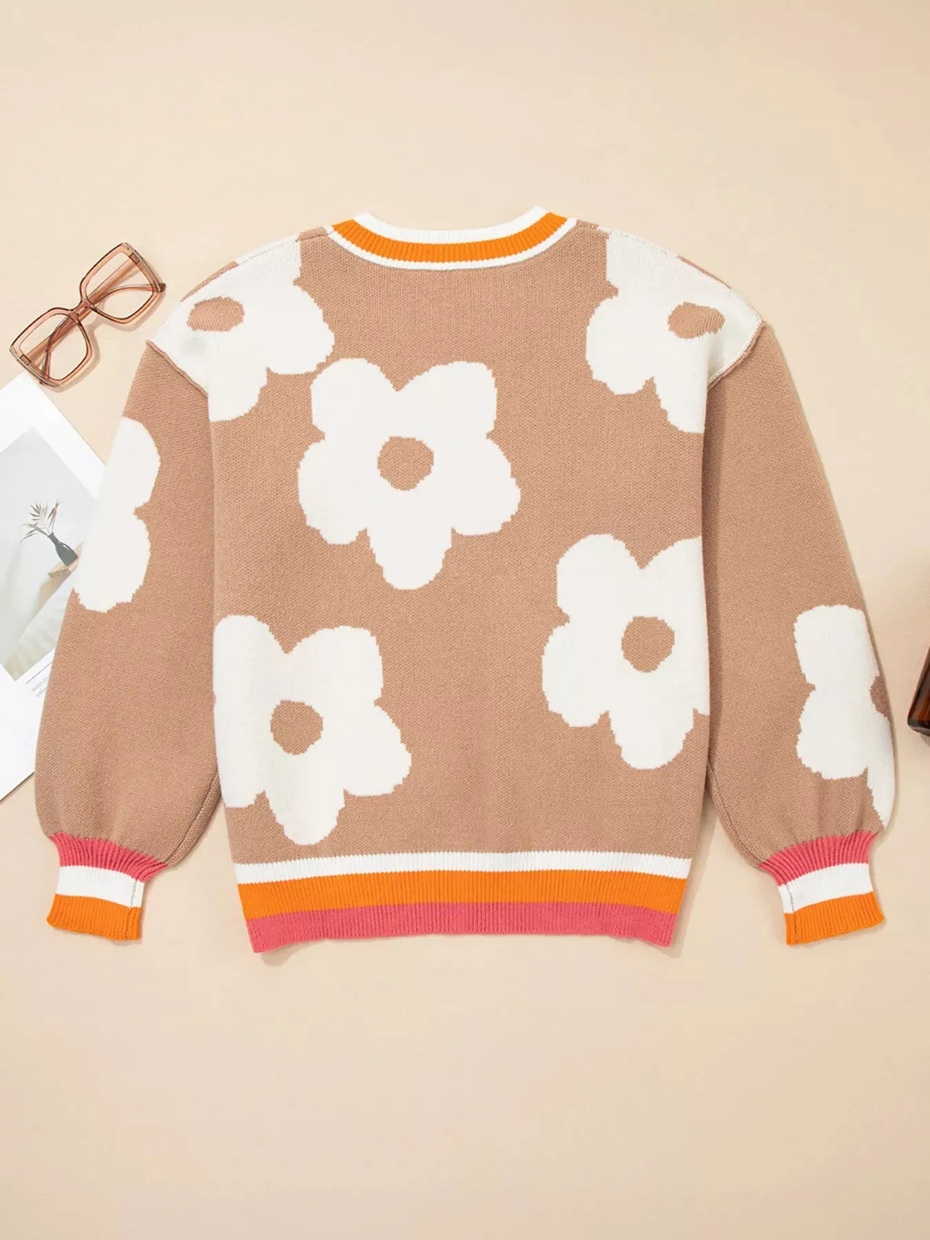 Flower Pattern Contrast Striped Baggy Sweater sold by Charming Charlie product image thumbnail 3