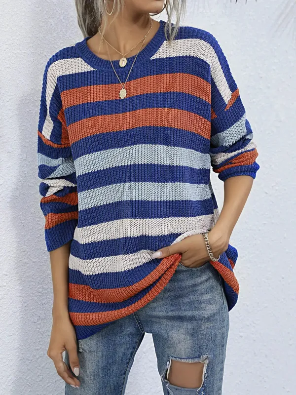 Striped Knit Round Neck Sweater sold by Charming Charlie