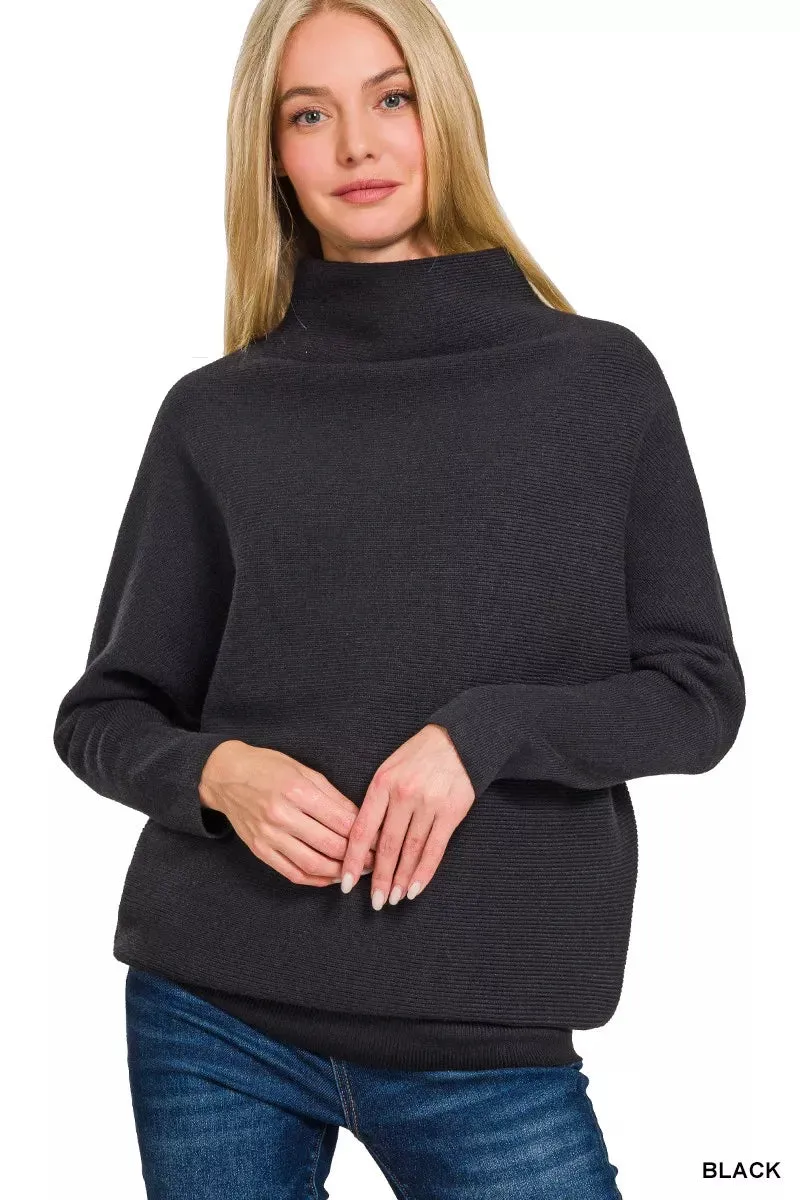 Zenana Viscose Dolman Sleeve Mock Neck Sweater sold by Charming Charlie