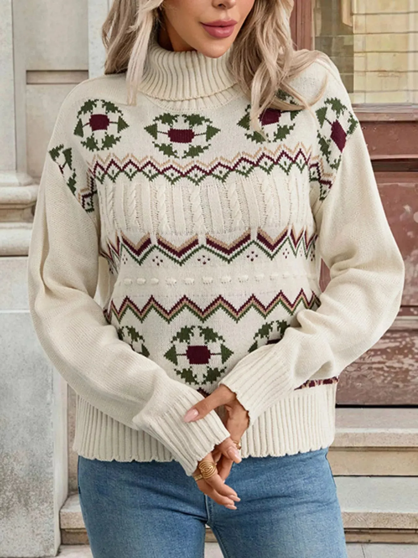 Geometric Turtleneck Long Sleeve Sweater sold by Charming Charlie product image thumbnail 4