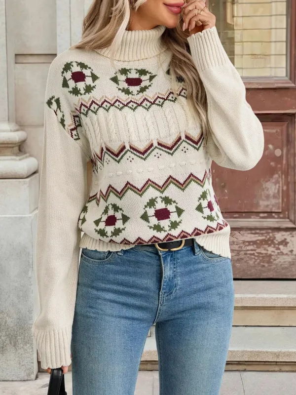 Geometric Turtleneck Long Sleeve Sweater sold by Charming Charlie