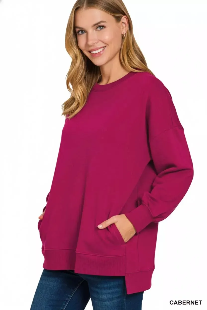 Zenana Fleece Hi-low Boyfriend Sweatshirts with Pockets sold by Charming Charlie product image thumbnail 3