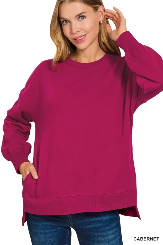 Zenana Fleece Hi-low Boyfriend Sweatshirts with Pockets sold by Charming Charlie