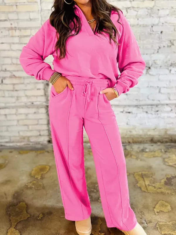 Solid Color Collared Pullover and Central Seam Pants Set sold by Charming Charlie