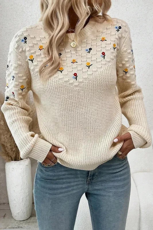 Floral Round Neck Dropped Shoulder Sweater sold by Charming Charlie