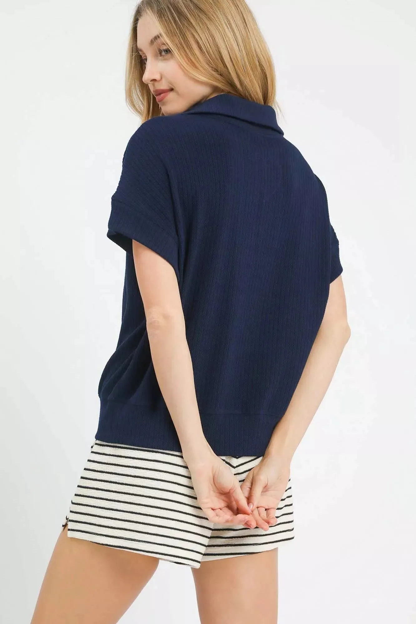 Umgee Textured Striped Zip Collar Knit Top sold by Charming Charlie product image thumbnail 2