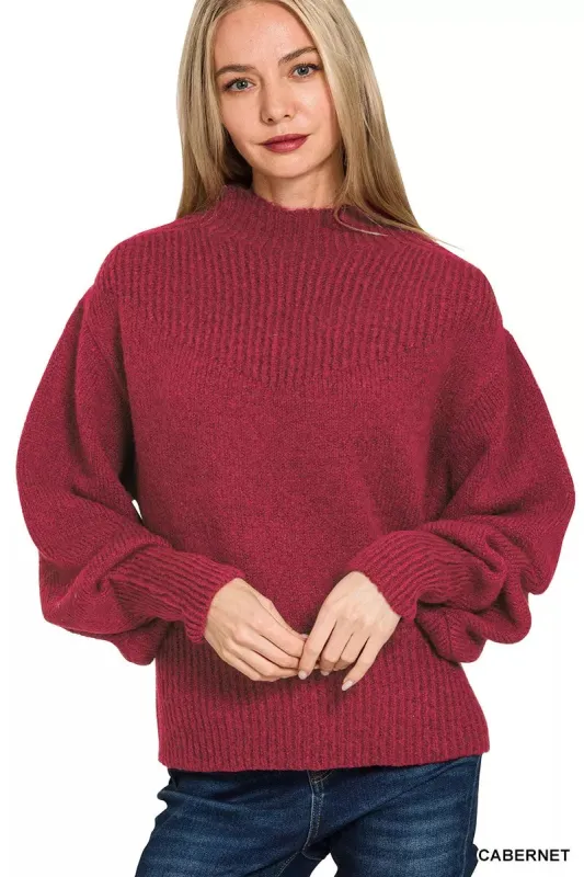 Zenana Balloon Sleeve Mock Neck Sweater sold by Charming Charlie