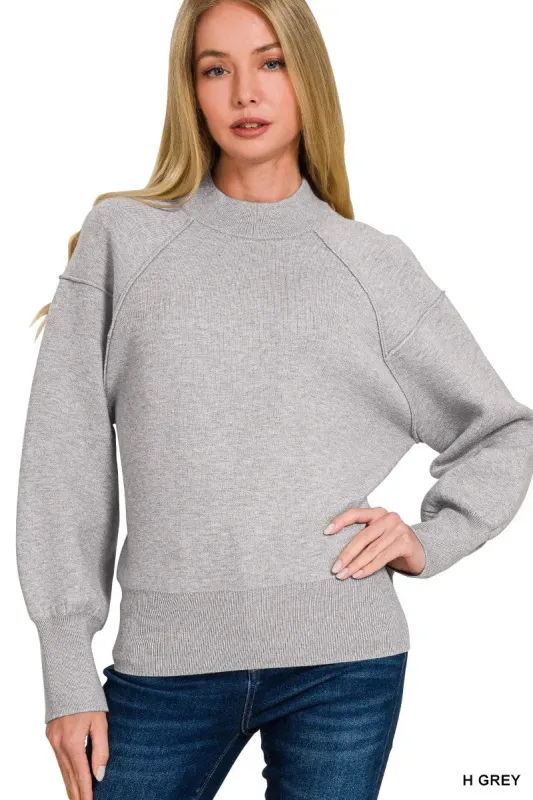 Zenana Viscose Mock Neck Exposed Seam Sweater sold by Charming Charlie