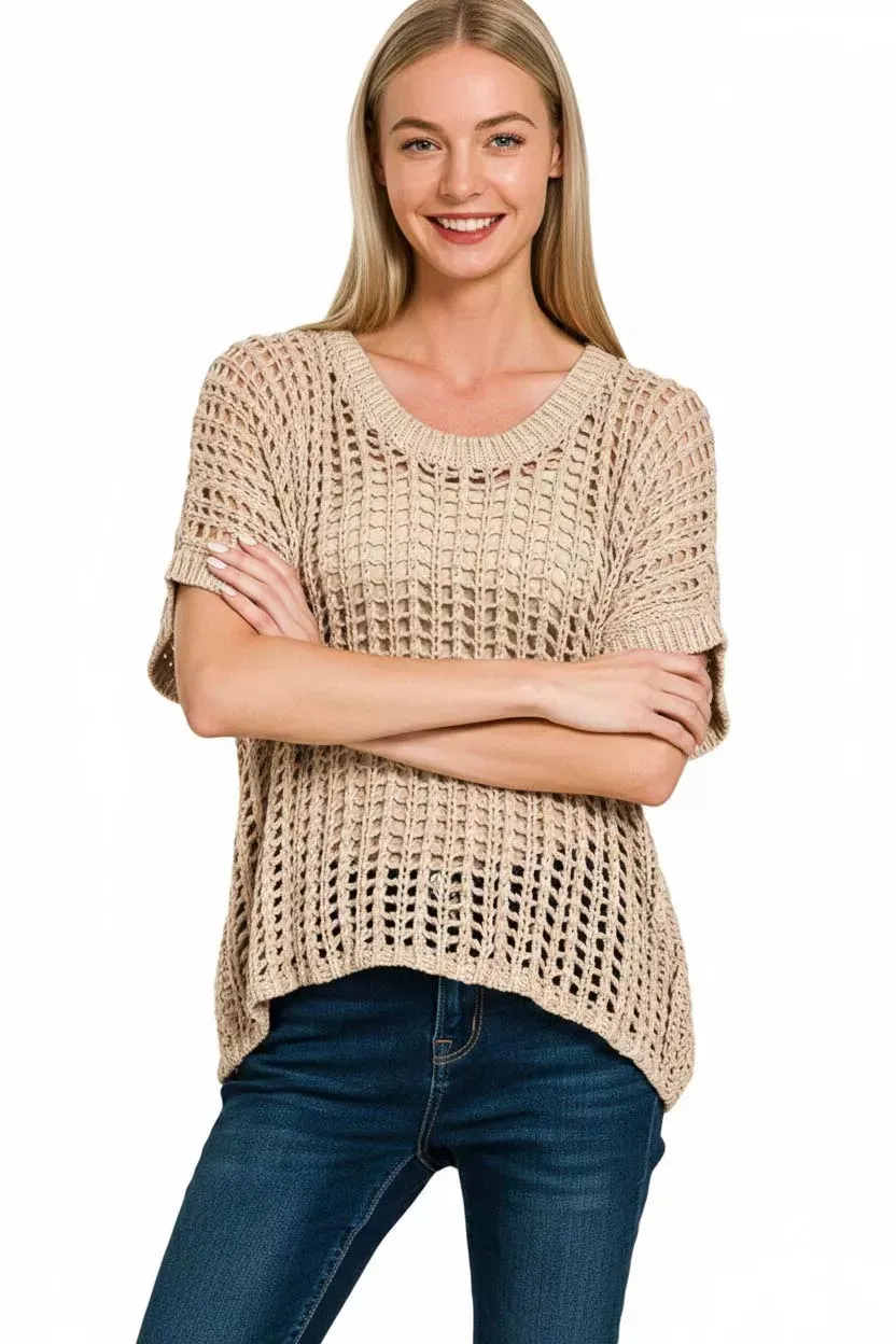 Zenana Fish Net Short Sleeve Crochet Knit Cover Up sold by Charming Charlie product image thumbnail 2