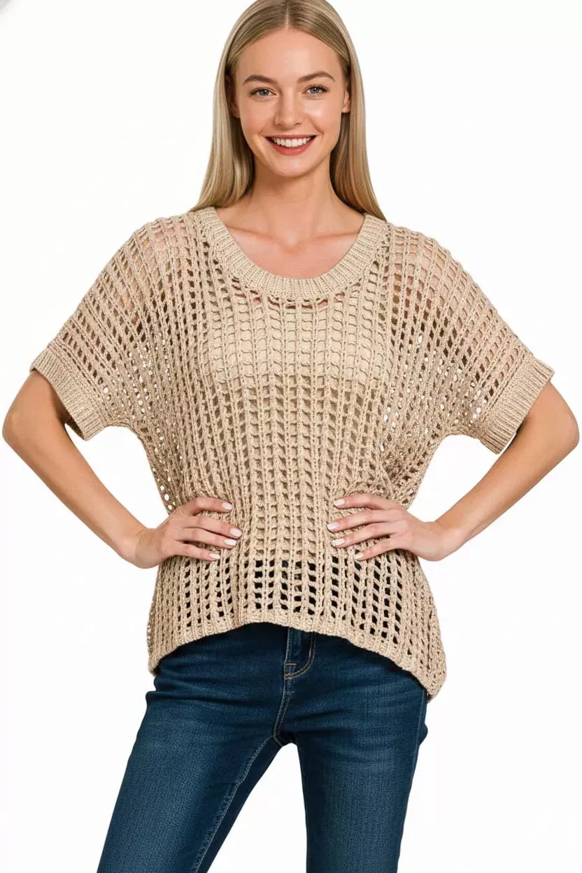 Zenana Fish Net Short Sleeve Crochet Knit Cover Up sold by Charming Charlie product image thumbnail 3