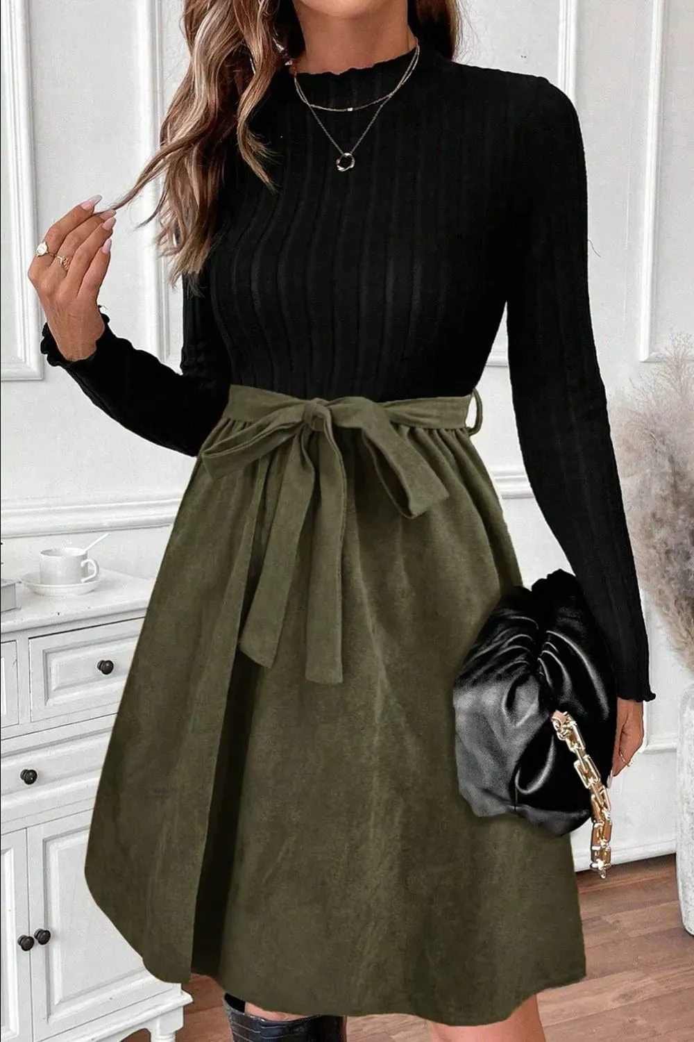 Ribbed Tie Waist A-Line Dress sold by Charming Charlie