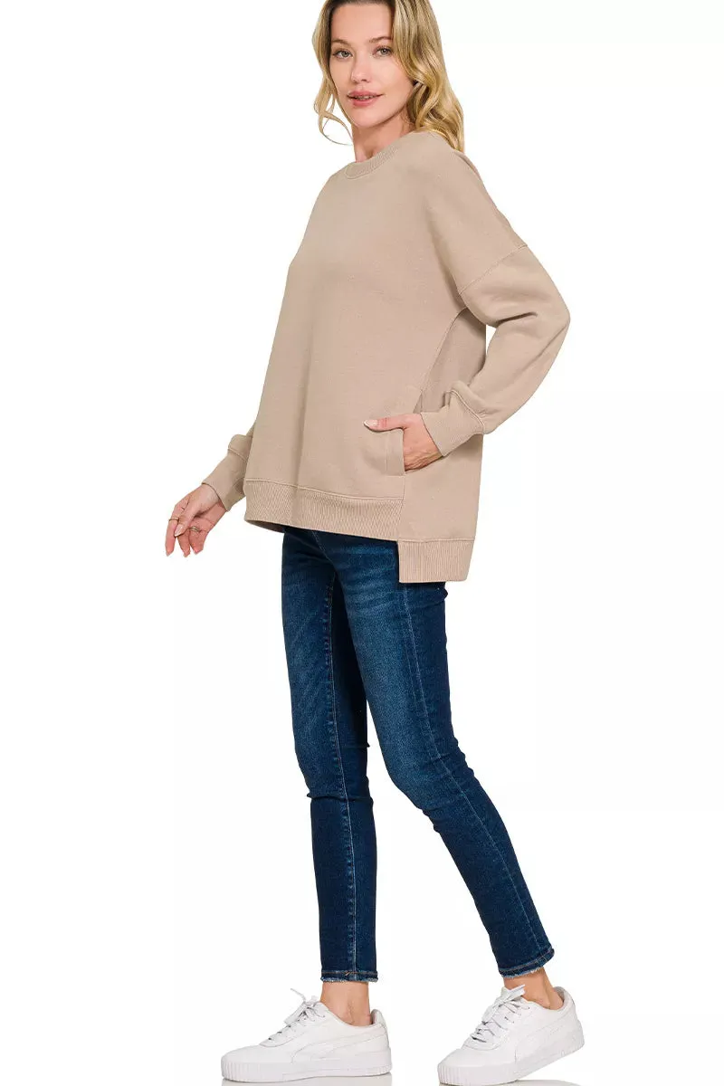 Zenana Full Size Fleece Hi-low Boyfriend Sweatshirts with Pockets Plus Size sold by Charming Charlie product image thumbnail 4