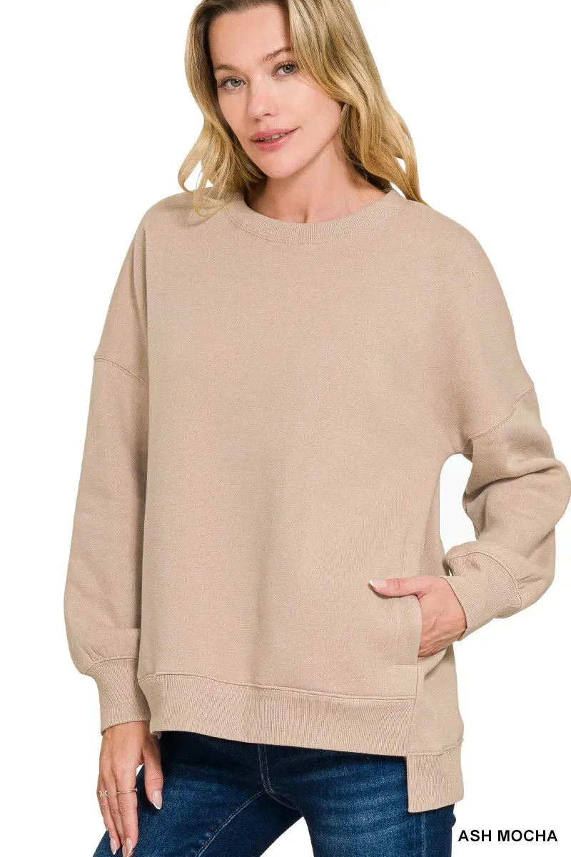 Zenana Full Size Fleece Hi-low Boyfriend Sweatshirts with Pockets Plus Size sold by Charming Charlie product image thumbnail 2