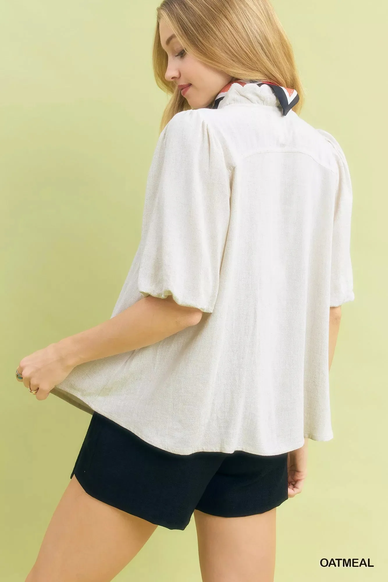 Umgee Linen Scallop Trim V-Neck Blouse sold by Charming Charlie product image thumbnail 2