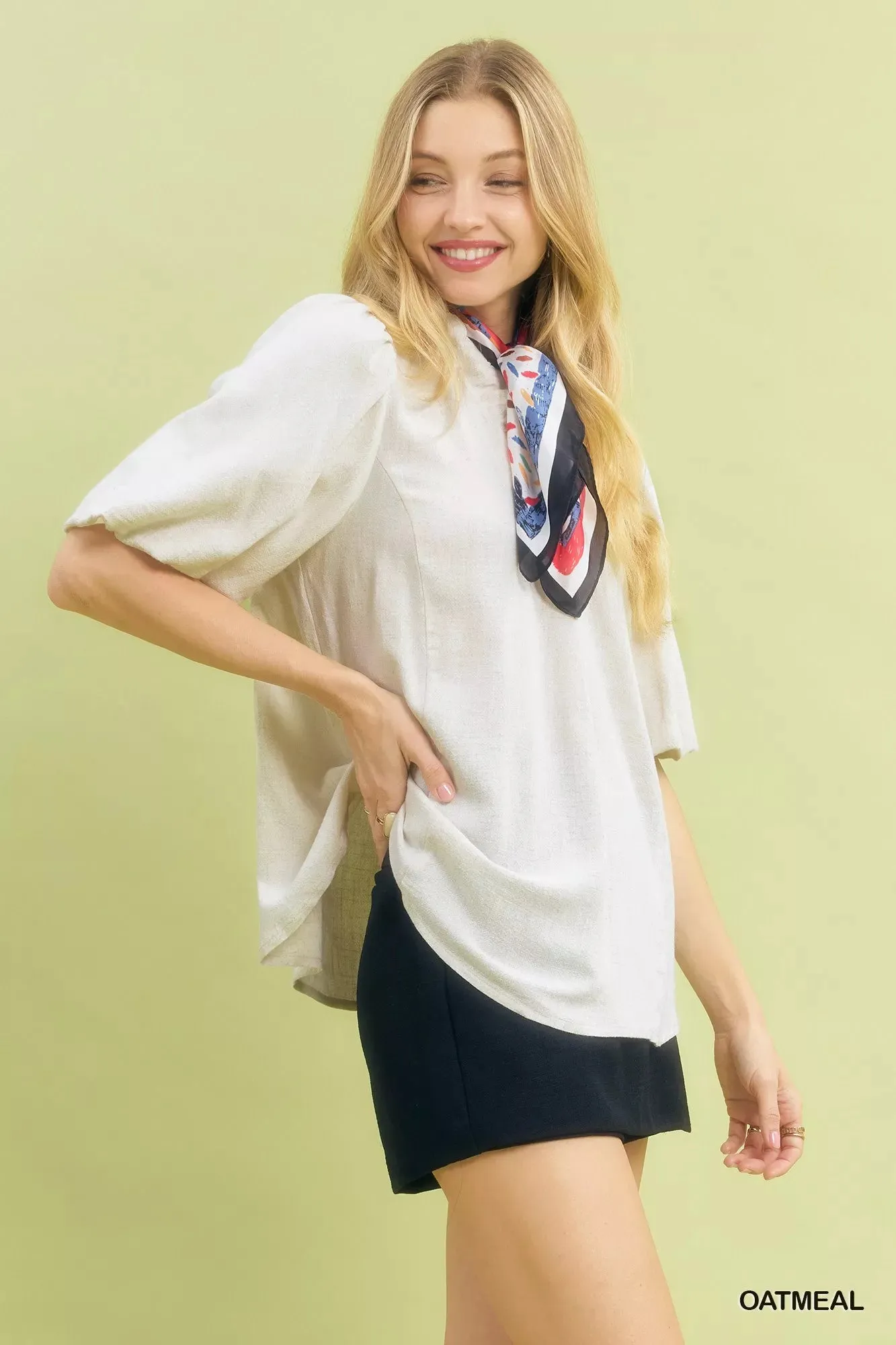 Umgee Linen Scallop Trim V-Neck Blouse sold by Charming Charlie product image thumbnail 4