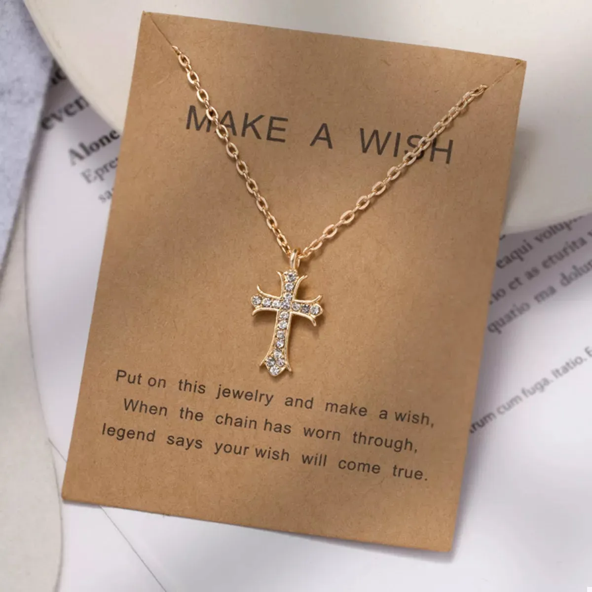 18K Gold-Plated Rhinestone Cross Necklace sold by Charming Charlie product image thumbnail 2