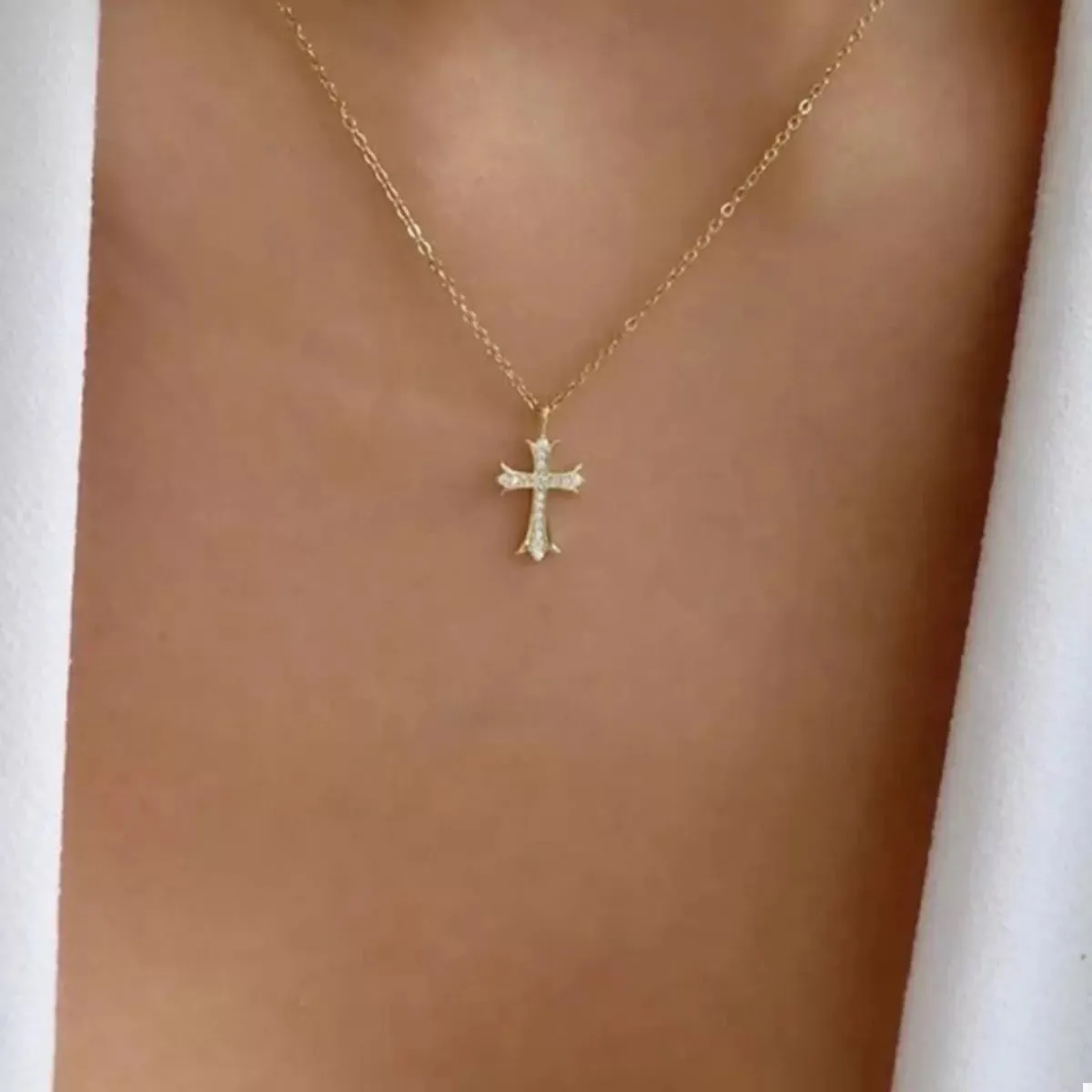 18K Gold-Plated Rhinestone Cross Necklace sold by Charming Charlie product image thumbnail 3