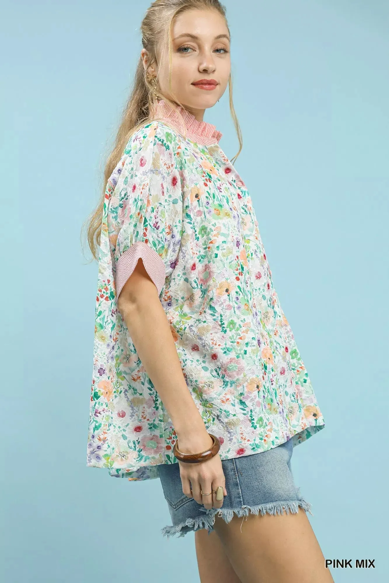 Umgee Jacquard Floral Print Button-Down Shirt sold by Charming Charlie product image thumbnail 2