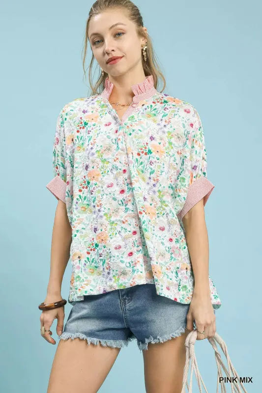 Umgee Jacquard Floral Print Button-Down Shirt sold by Charming Charlie