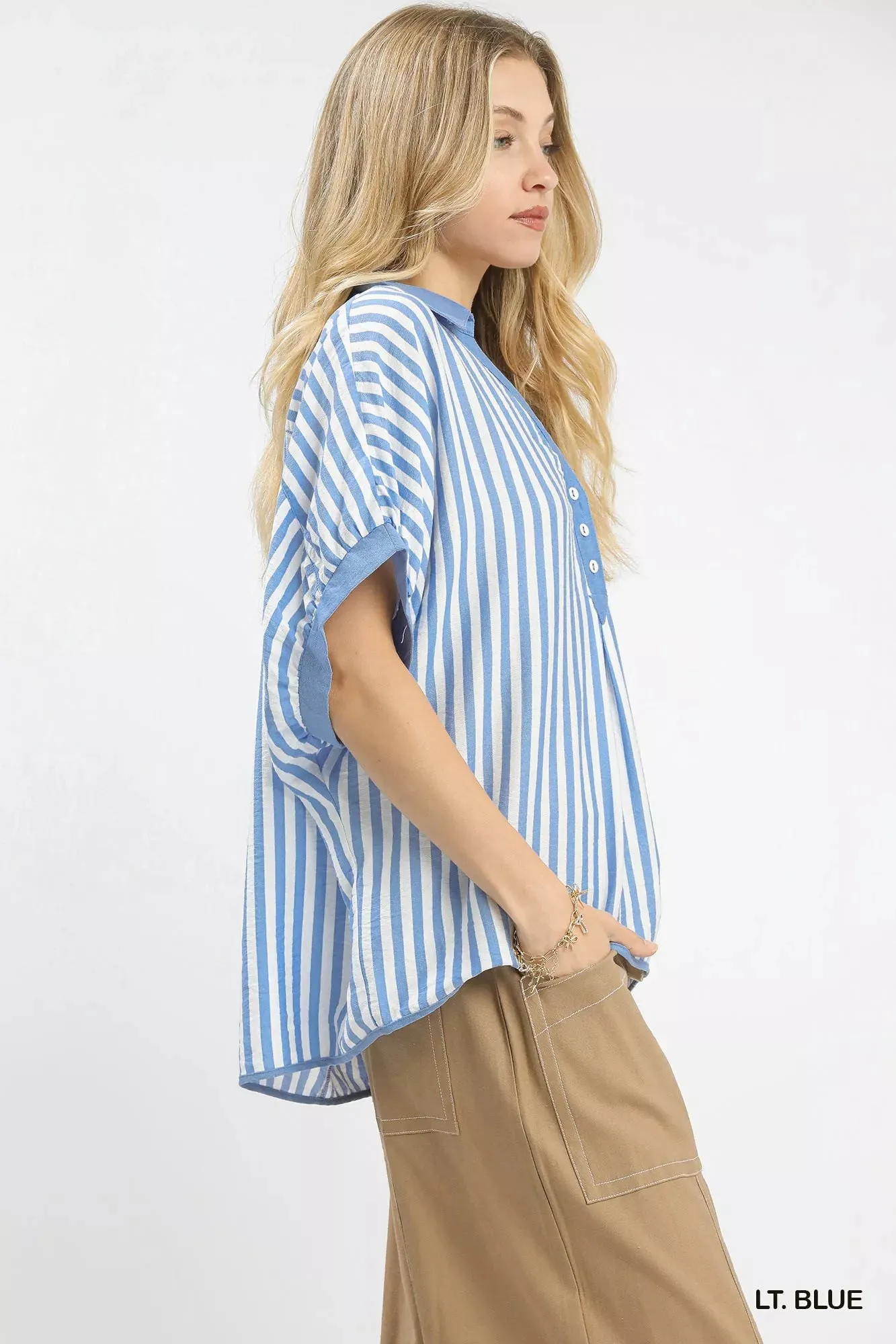 Umgee Stripe Collared Oversized Top sold by Charming Charlie product image thumbnail 3