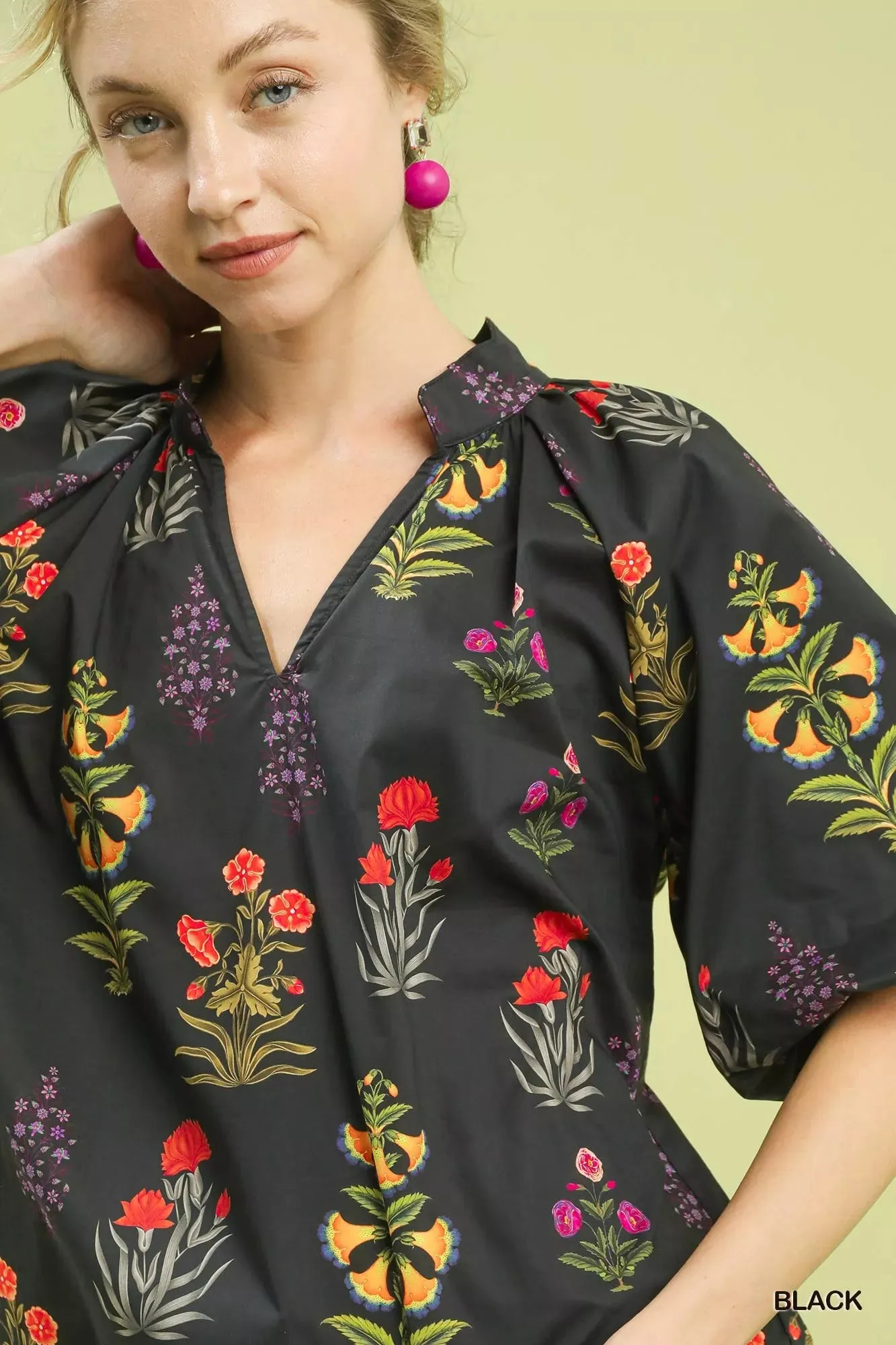 Umgee Floral Print Puff Sleeve Scallop Hem Blouse sold by Charming Charlie product image thumbnail 5
