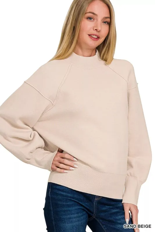 Zenana Viscose Mock Neck Exposed Seam Sweater sold by Charming Charlie