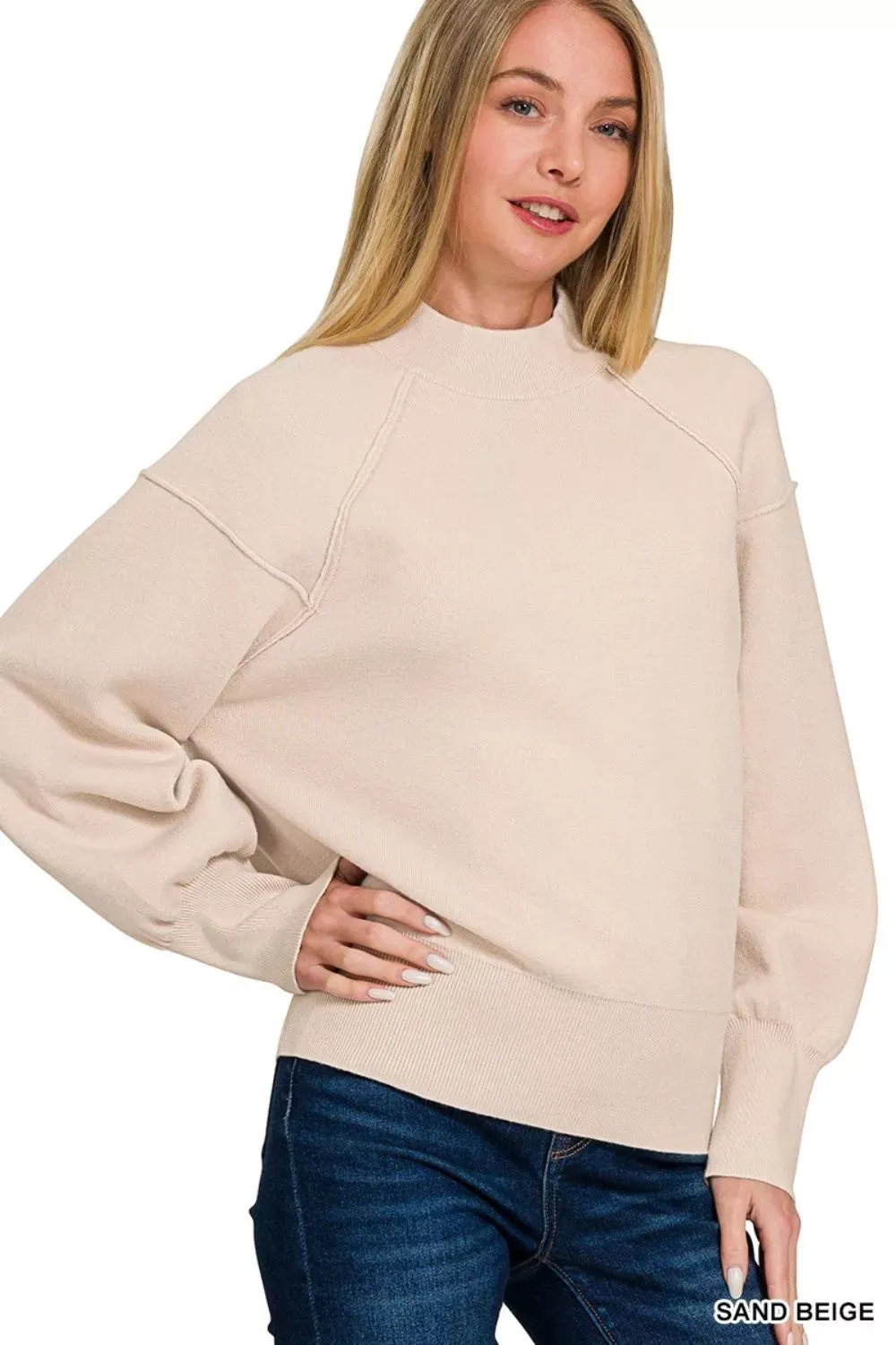 Zenana Viscose Mock Neck Exposed Seam Sweater sold by Charming Charlie