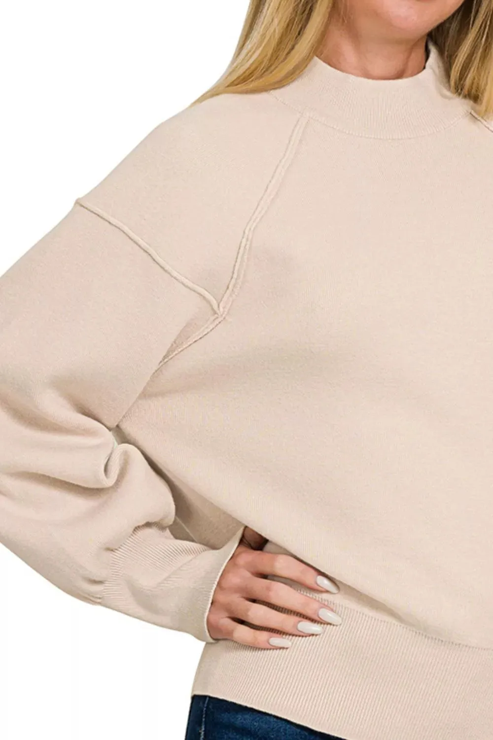 Zenana Viscose Mock Neck Exposed Seam Sweater sold by Charming Charlie product image thumbnail 2