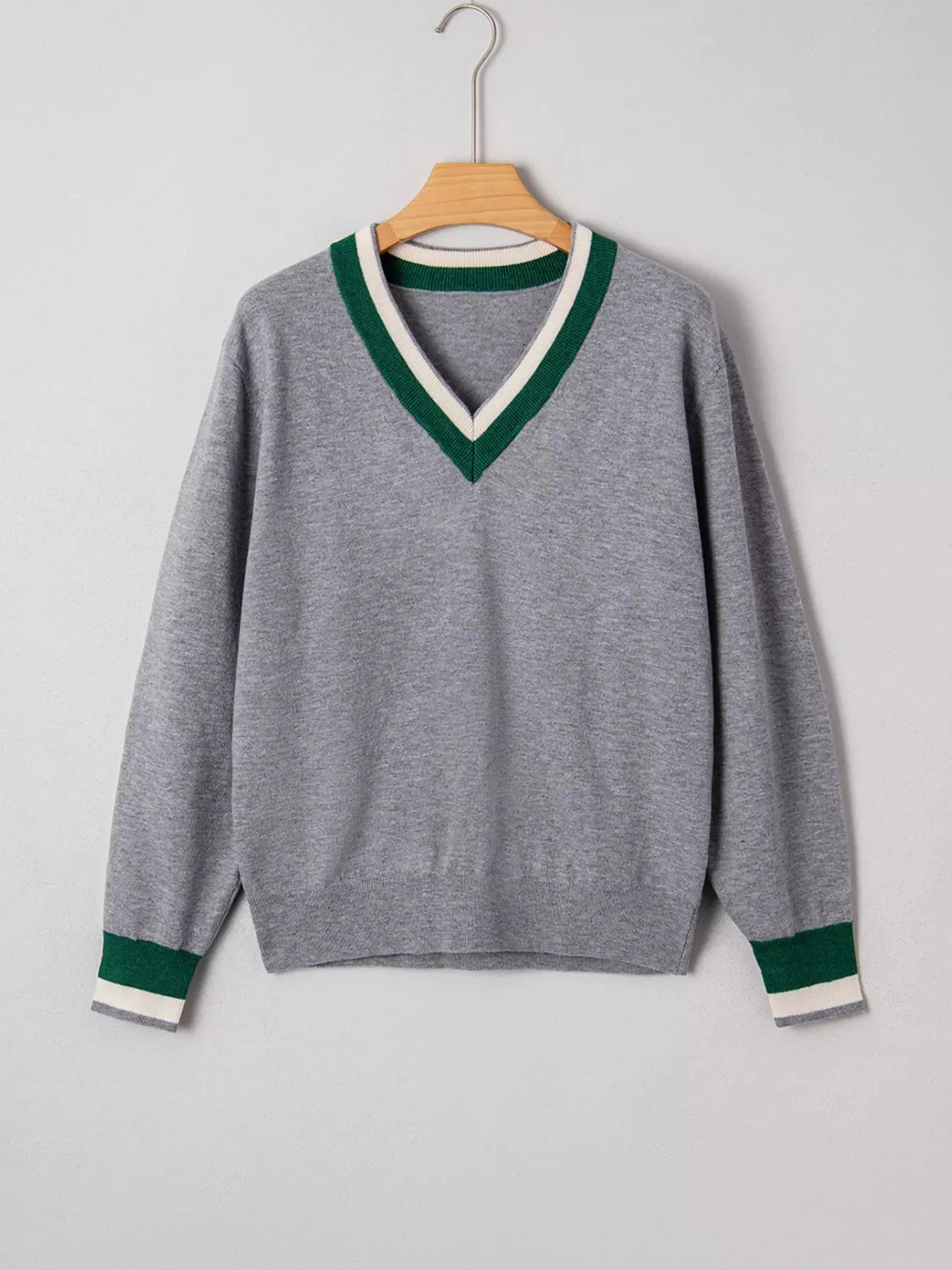 Contrast Striped Trim V Neck Varsity Sweater sold by Charming Charlie product image thumbnail 4