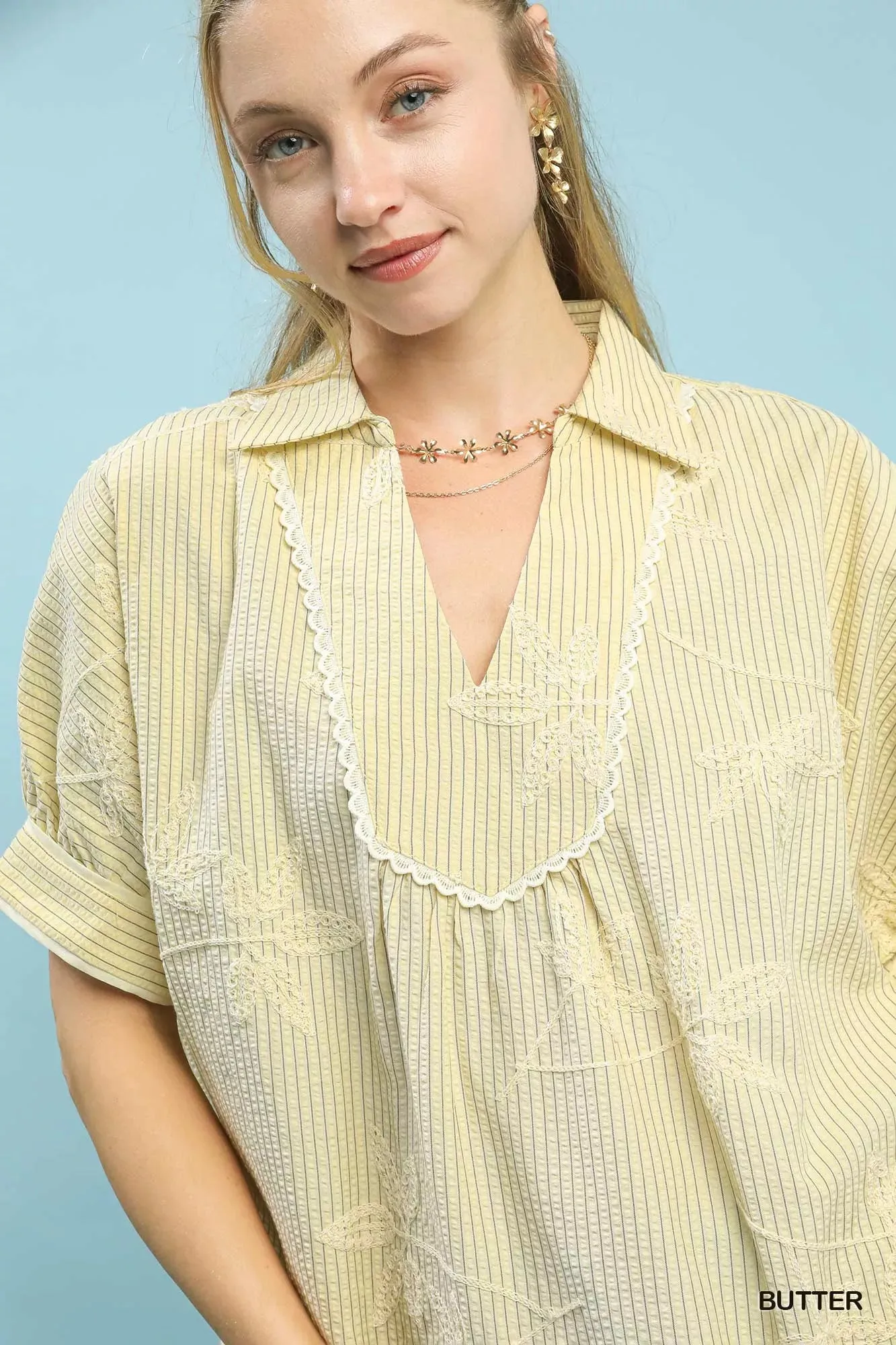 Umgee Striped Embroidered Blouse with Scallop Trim sold by Charming Charlie product image thumbnail 5