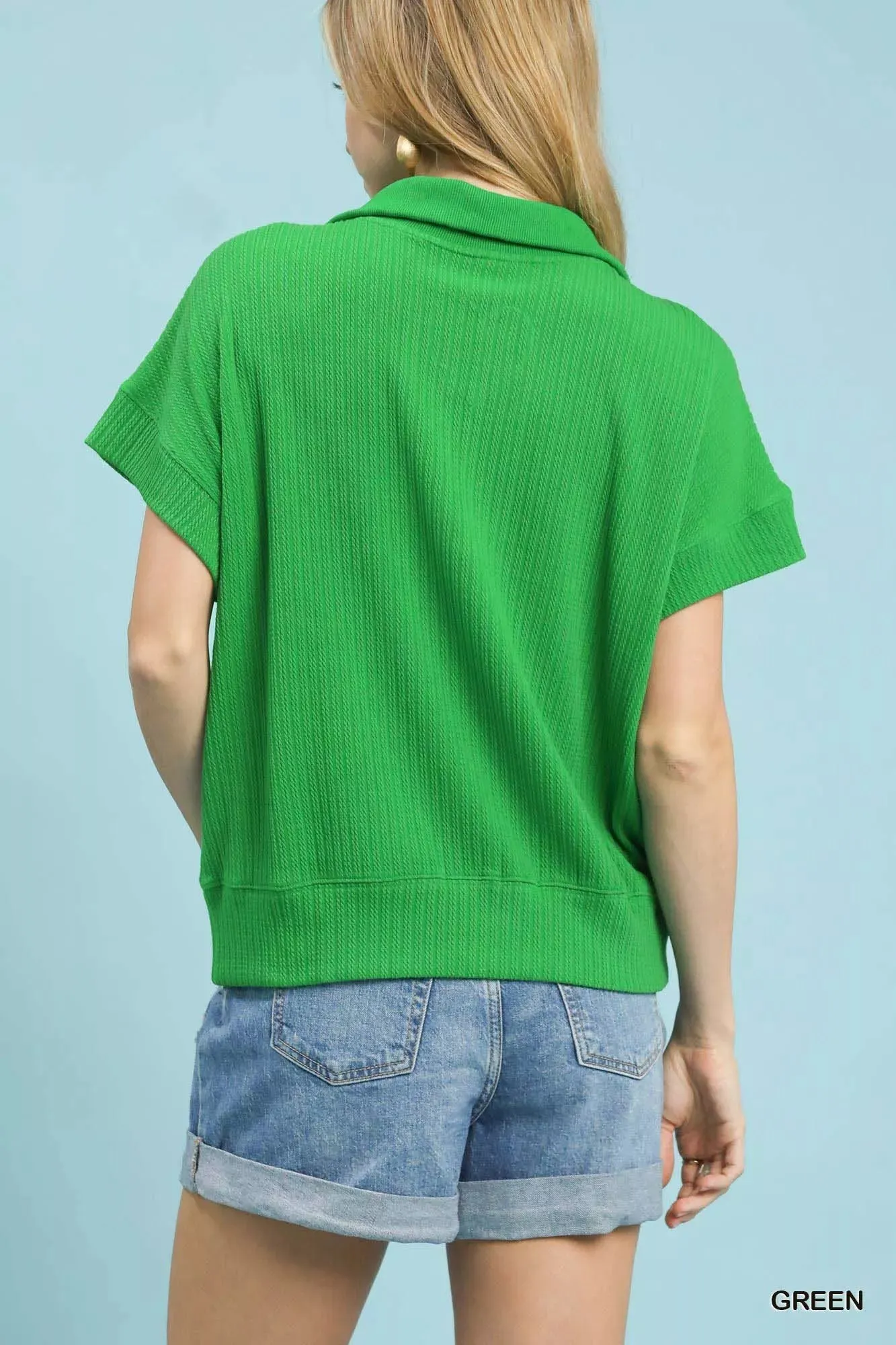 Umgee Textured Striped Zip Collar Knit Top sold by Charming Charlie product image thumbnail 3