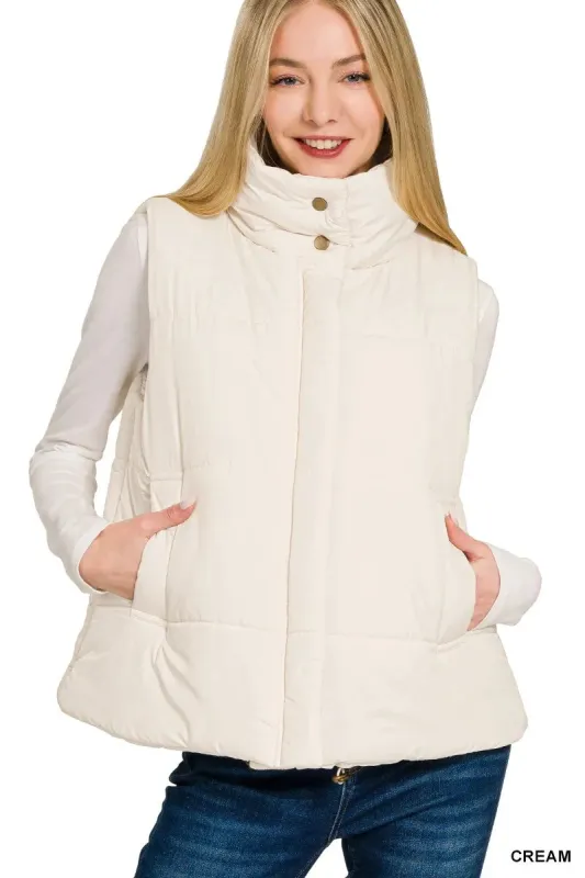 Zenana High Neck Zip-Up Vest Coat sold by Charming Charlie